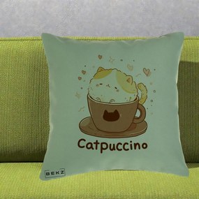 Perna Decorativa Catpuccino Pisica Cappuccino, 40x40 cm, Verde, Husa Detasabila, Perna Inclusa, BEKZ®