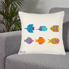 Perna Decorativa Pesti Colorati Cartoon, 40x40 cm, Crem Reliefat, Husa Detasabila, Perna Inclusa, BEKZ®