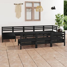 3083368 vidaXL Set mobilier de grădină, 10 piese, negru, lemn masiv de pin