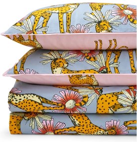 Lenjerie de pat roz-gri din bumbac pentru pat dublu 200x200 cm Untamed Cheetah – Their Nibs