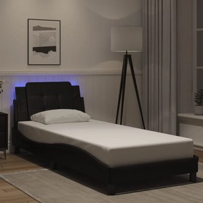 3214089 vidaXL Cadru de pat cu lumini LED, negru, 100x200 cm, piele ecologică