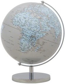 Decoratiune glob argintiu/albastru deschis din metal, ∅ 25 cm, Globe Mauro Ferretti