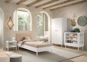 Set Complet Mobilier Camera Copii Forrest Beech, Pat 90x200 cm, Dulap cu 2 Uși, Noptieră și Masă de Înfășat, din Lemn Masiv de Fag, Alb – Vipack