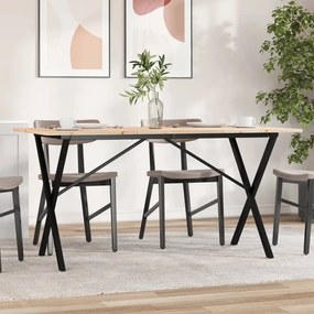 vidaXL Masă de bucătărie, cadru X, 140x80x75cm lemn masiv pin și Oţel
