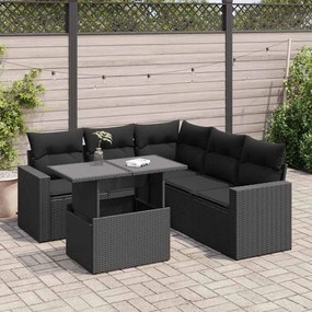 3326316 vidaXL Set mobilier de grădină cu perne, 6 piese, negru, poliratan