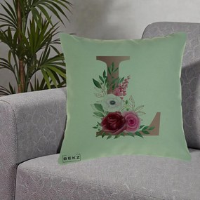 Cadou Personalizat - Perna Personalizata Monograma Rose Gold Litera L, 40x40 cm, Verde, Husa Detasabila, Perna Inclusa, BEKZ®
