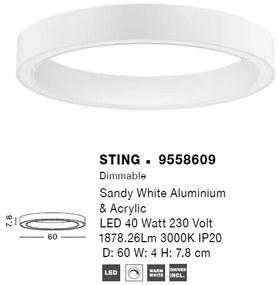Lustra/Plafoniera LED design slim circular STING White 60cm