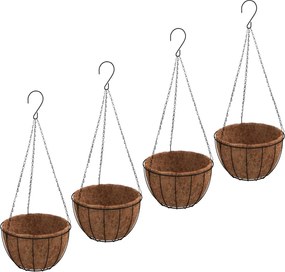 vidaXL Jardiniere suspendate căptușeală cocos 4buc negru Ø40x63cm oțel