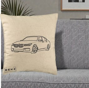 Perna Personalizata BMW Seria 7 Linie Minimalista, 40x40 cm, Bej, Husa Detasabila, Perna Inclusa, BEKZ®