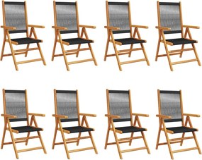 vidaXL Scaune de grădină rabatabile, 8 buc., negru, lemn masiv acacia