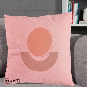 Perna Decorativa Geometric Boho Luna si Disc, 40x40 cm, Roz, Husa Detasabila, Perna Inclusa, BEKZ®