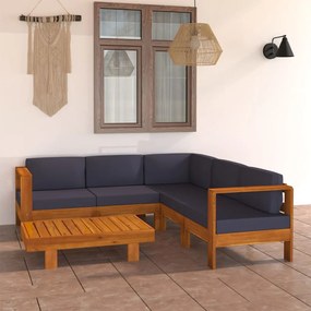 3057954 vidaXL Set mobilier grădină perne, gri închis, 6 piese, lemn acacia