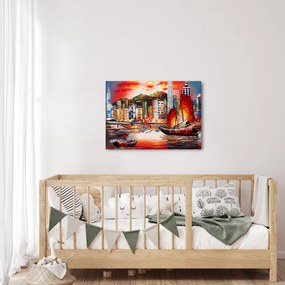 Tablou - Victoria Harbour, Hong Kong, pictură în ulei (70x50 cm)