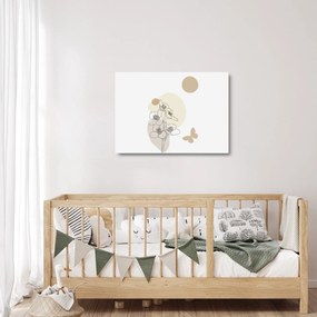 Tablou pe sticlă - Flori bej cu fluture N⁰4 (70x50 cm)