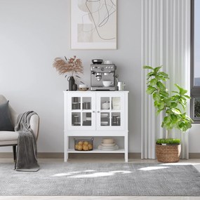 HOMCOM Servantă de Bucătărie Modernă cu 2 Uși din Sticlă Securizată, Raft Reglabil, 80 x 28 x 84 cm, Alb | Aosom Romania