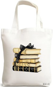 Sacosa de Panza pentru Cumparaturi, Geanta Tote, model Books 17 38 x 34.5 cm, Alba, BEKZ®