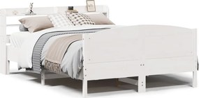 vidaXL Cadru de pat fără saltea, alb, 135x190 cm, lemn masiv de pin