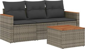 vidaXL Set canapea de grădină cu perne, 4 piese, gri, poliratan