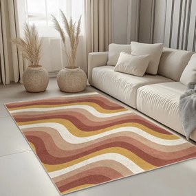 Covor tip traversă galben ocru-roz prăfuit lavabil 80x200 cm Creamy Strawberry Swirl – Mila Home