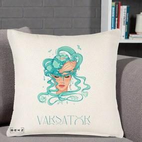 Perna Personalizata Zodiac Varsator Cowgirl, 40x40 cm, Crem Reliefat, Husa Detasabila, Perna Inclusa, BEKZ®