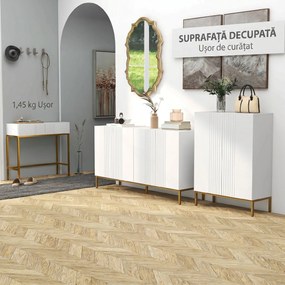 HOMCOM Bufet Modern pentru Living cu 4 Uși și Rafturi Reglabile, Închidere Moale, 140x40x75 cm, Alb | Aosom Romania