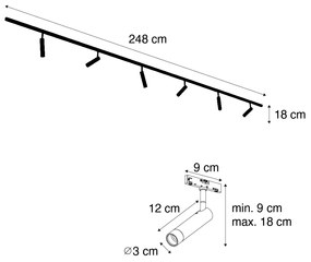 Sistem modern de iluminat pe șine cu 6 spoturi bej și negre monofazat - Slimline Uzzy