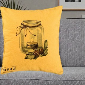 Perna Decorativa Felinar cu Lumanare si Conuri, 40x40 cm, Galben, Husa Detasabila, Perna Inclusa, BEKZ®