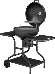 Outsunny Grătar pe cărbuni BBQ Smoker cu mese laterale, termometru în capac, roți 129 x 63,5 x 106,5 cm | Aosom Romania