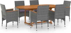 vidaXL Set mobilier de grădină, 7 piese, gri, poliratan