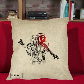 Perna Decorativa Astronaut Rock Sketching, 40x40 cm, Crem, Husa Detasabila, Perna Inclusa, BEKZ®