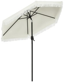Outsunny Umbrelă de Terasă cu Înclinare, Umbrelă pentru Masă cu Volane Franjurate și Manivelă, Φ2.25x2.23 m, Alb-Crem | Aosom Romania
