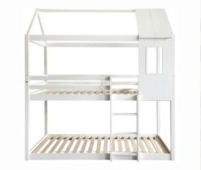 Pat supraetajat Montessori ATRISA 90x200, alb, lemn, cu somiera