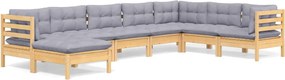 vidaXL Set mobilier de grădină cu perne gri, 8 piese, lemn masiv pin