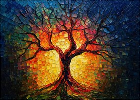 Tablou pe sticlă - Arborele vieții în mozaic (70x50 cm)