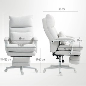 HOMCOM Scaun rotativ, aspect de in, ajustabil în înălțime, cu înclinare de 160 de grade, suport pentru picioare, crem | Aosom Romania