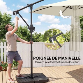 Outsunny Umbrelă cantilever 3 m cu bază încrucișată și plăci de greutate, umbrelă de grădină exterioară cu manivelă, crem | Aosom Romania