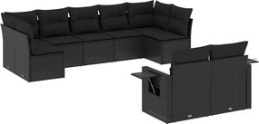 vidaXL Set mobilier de grădină cu perne, 9 piese, negru, poliratan