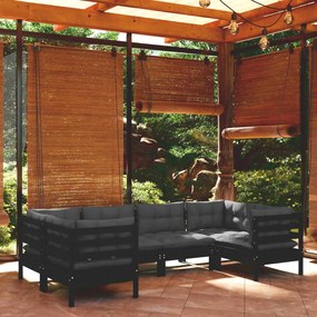 3097299 vidaXL Set mobilier de grădină cu perne, 6 piese, negru, lemn de pin