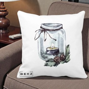 Perna Decorativa Felinar cu Lumanare si Conuri, 40x40 cm, Alba Mata, Husa Detasabila, Perna Inclusa, BEKZ®