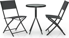 vidaXL Set mobilier bistro, 3 piese, negru, oțel