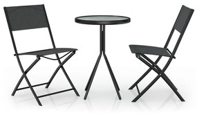 318765 vidaXL Set mobilier bistro, 3 piese, negru, oțel
