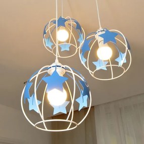 Lustră pe cablu pentru copii STARS 3xE27/15W/230V albastru/alb
