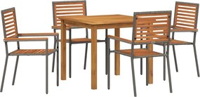 vidaXL Set de masă pentru grădină 5 pcs Gri Lemn Solid de Acacia