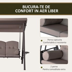 Outsunny Balansoar 3 Locuri Autoportant de Exterior, Cadru Rezistent, Șezut Căptușit cu Acoperiș Reglabil, Maro | Aosom Romania