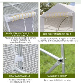 Outsunny Seră de Grădină a Tunnel 4x2x2 m cu Uși Rulabile și 6 Ferestre, Seră pentru Grădină cu Acoperiș înclinat, Structură din Metal și Acoperire PE, pentru Grădinărit Legume Flori Fructe, Alb | Aosom Romania