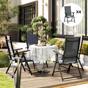 Outsunny Set de 4 Scaune Pliabile pentru Grădină cu Spătar și Șezut din Plasă, 56x69x106 cm, Gri | Aosom Romania