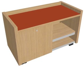 Comodă mobilă Verno 100 x 50 cm cu sticlă, stânga, stejar deschis / portocaliu