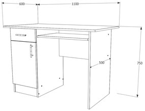 Birou haaus Togo, 1 Sertar, O Usa, Stejar Sonoma, 110 x 60 x 75 cm