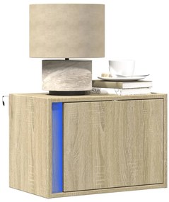 vidaXL Noptieră montată pe perete cu lumini LED, stejar sonoma
