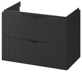 Dulap baie cu riflaje 3D negru mat suspendat 80 cm pentru lavoar, MDF, Cersanit Tirso 800x450 mm, Negru mat